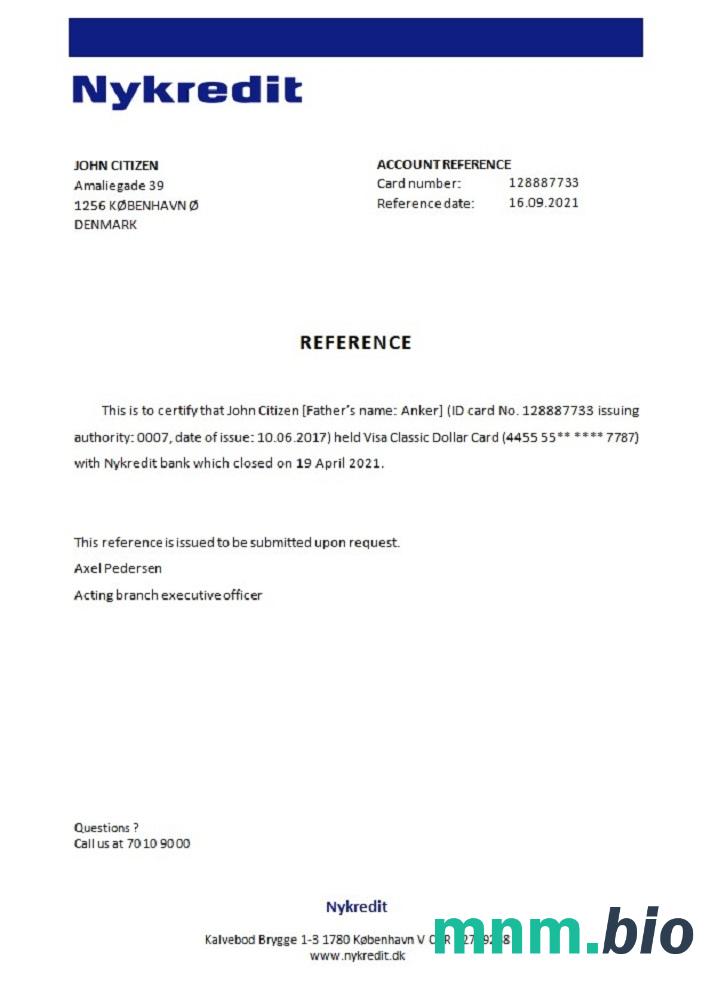 Przykład odniesienia do zamknięcia Denmark Nykredit w formatach Word i PDF